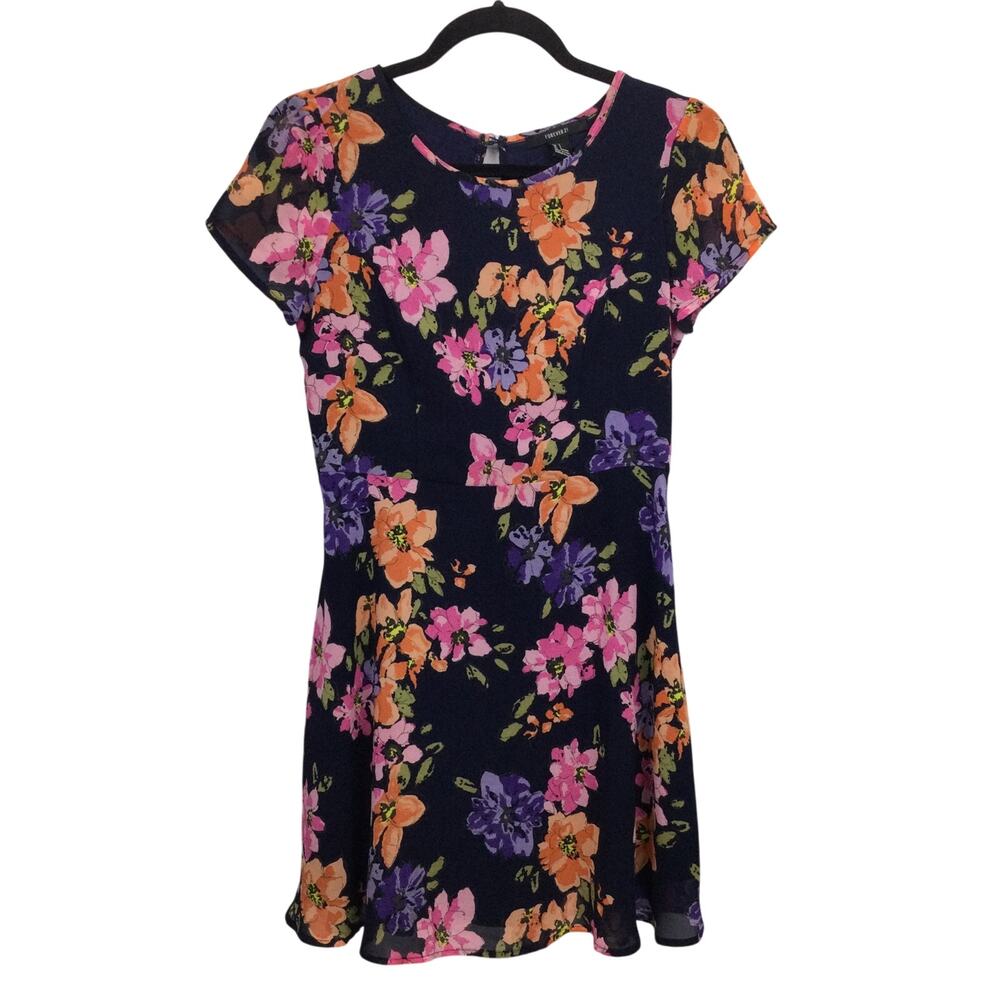 Forever 21 Floral Whimsigoth Cap Sleeve Dark Cottagecore Flowy Skater Dress S